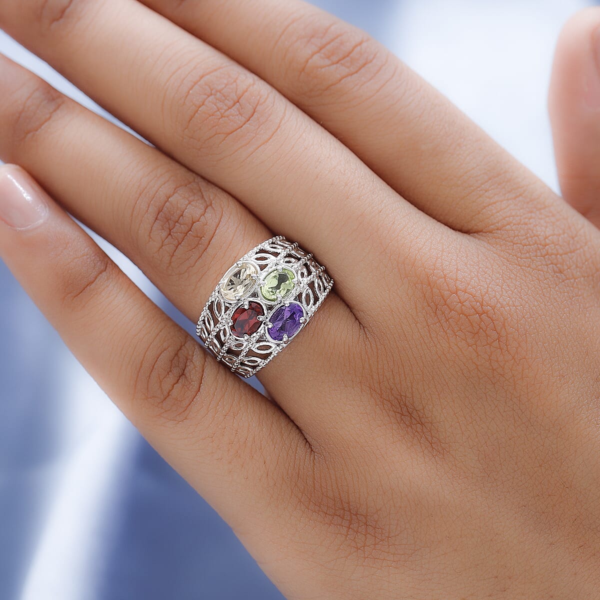 Karis Multi Gemstone Ring in Platinum Bond (Size 7.0) 1.80 ctw image number 2