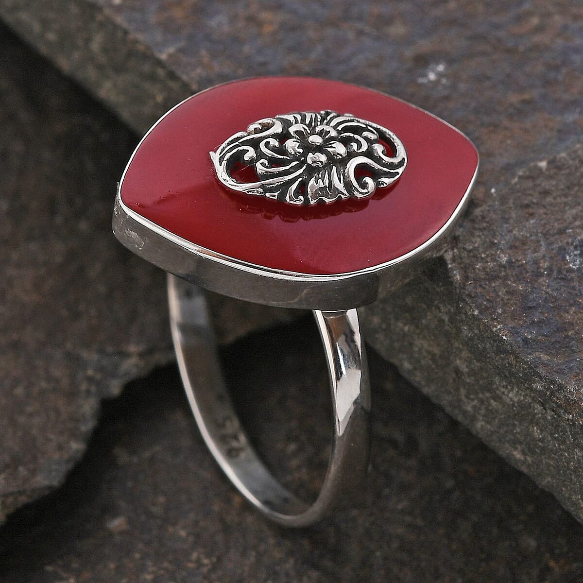 Sponge Coral Ring in Sterling Silver (Size 8.0) image number 1