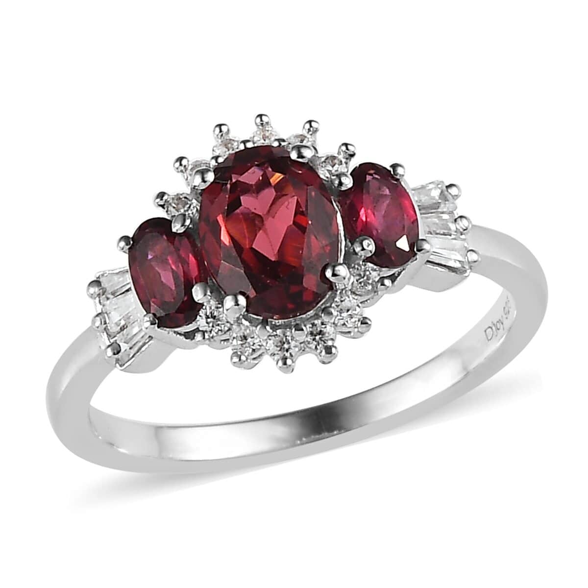 Tanzanian Wine Garnet, White Topaz, Ring in Platinum over 925 Sterling Silver - Size 6 - 2024 1.10 ctw