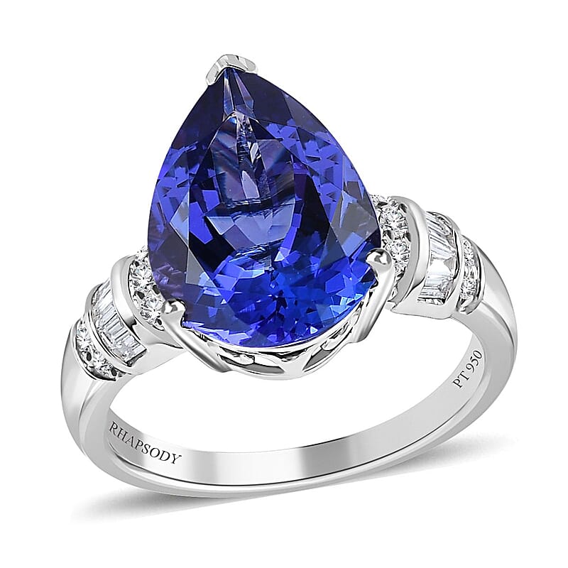 Rhapsody 950 Platinum AAAA Tanzanite and E-F VS2 Diamond 6.10 ctw Ring (Size 10.0) 7.35 Grams