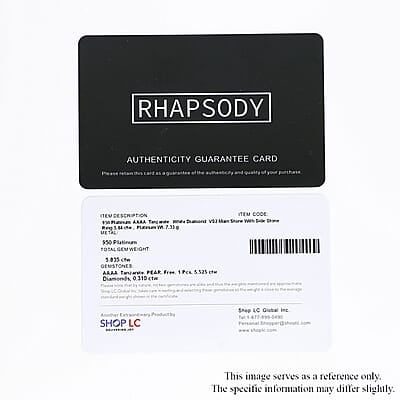 Rhapsody 950 Platinum AAAA Tanzanite and E-F VS2 Diamond 6.10 ctw Ring (Size 10.0) 7.35 Grams