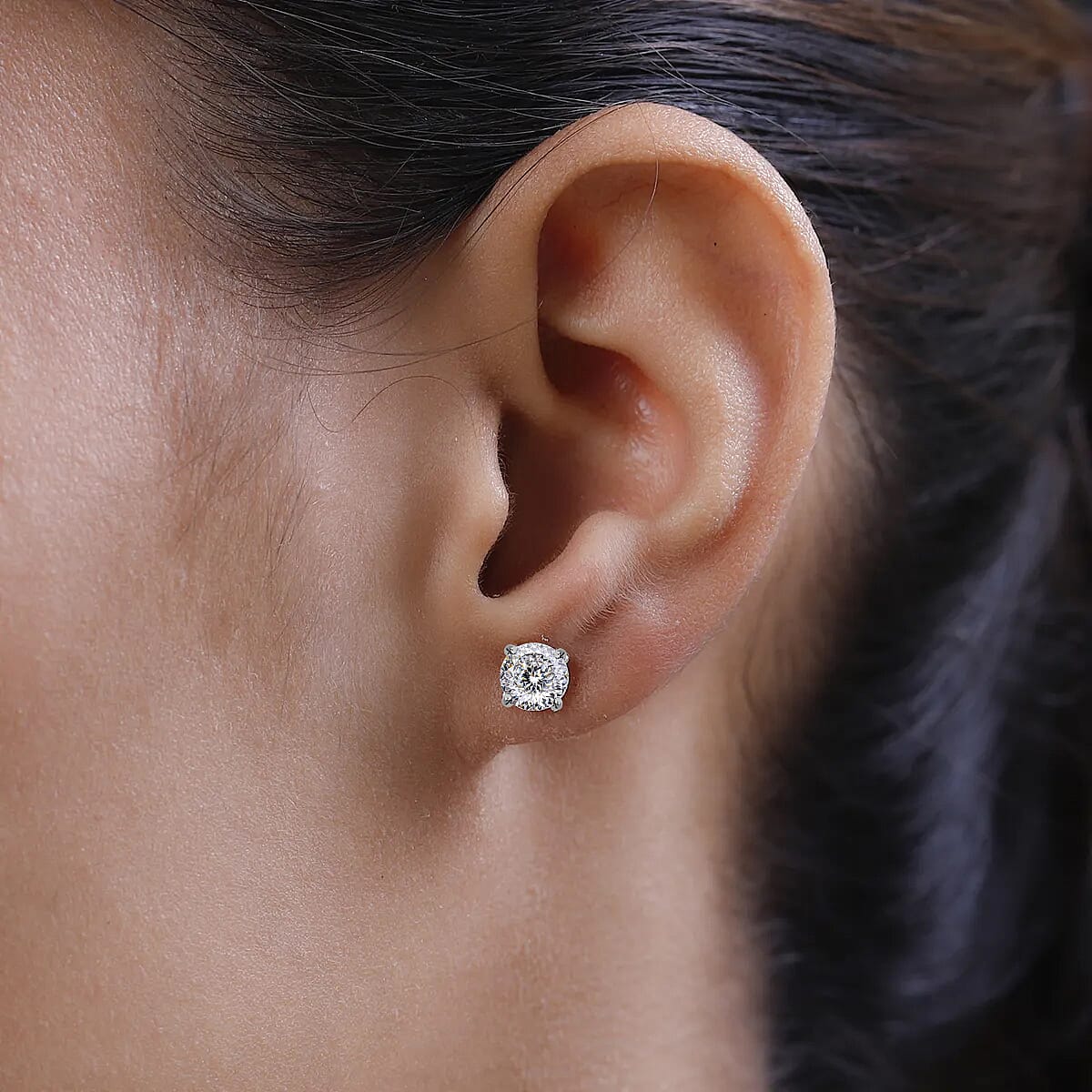 Luxoro 10K White Gold 120 Facet Moissanite Solitaire Stud Earrings 1.50 ctw image number 2