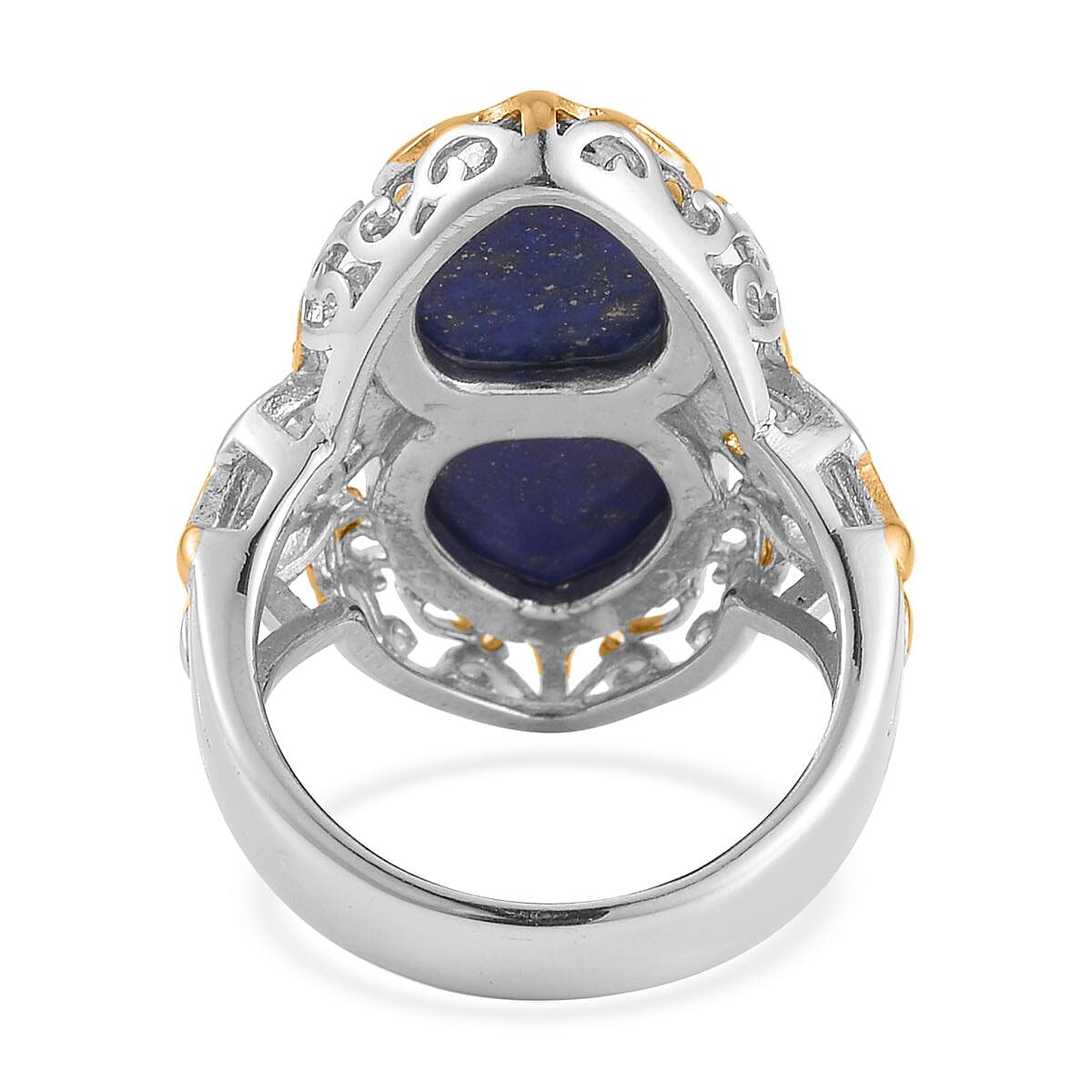 Lapis Lazuli and Blue Austrian Crystal Ring in ION Plated YG and Stainless Steel (Size 10.0) 5.00 ctw