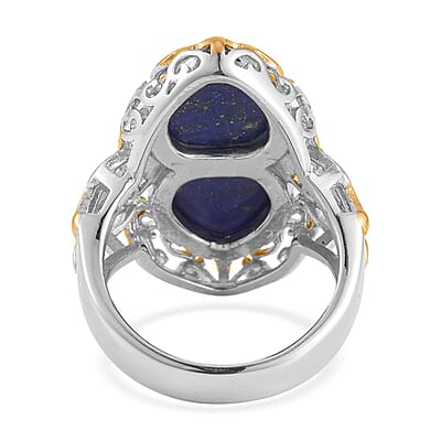 Lapis Lazuli and Blue Austrian Crystal Ring in ION Plated YG and Stainless Steel (Size 10.0) 5.00 ctw