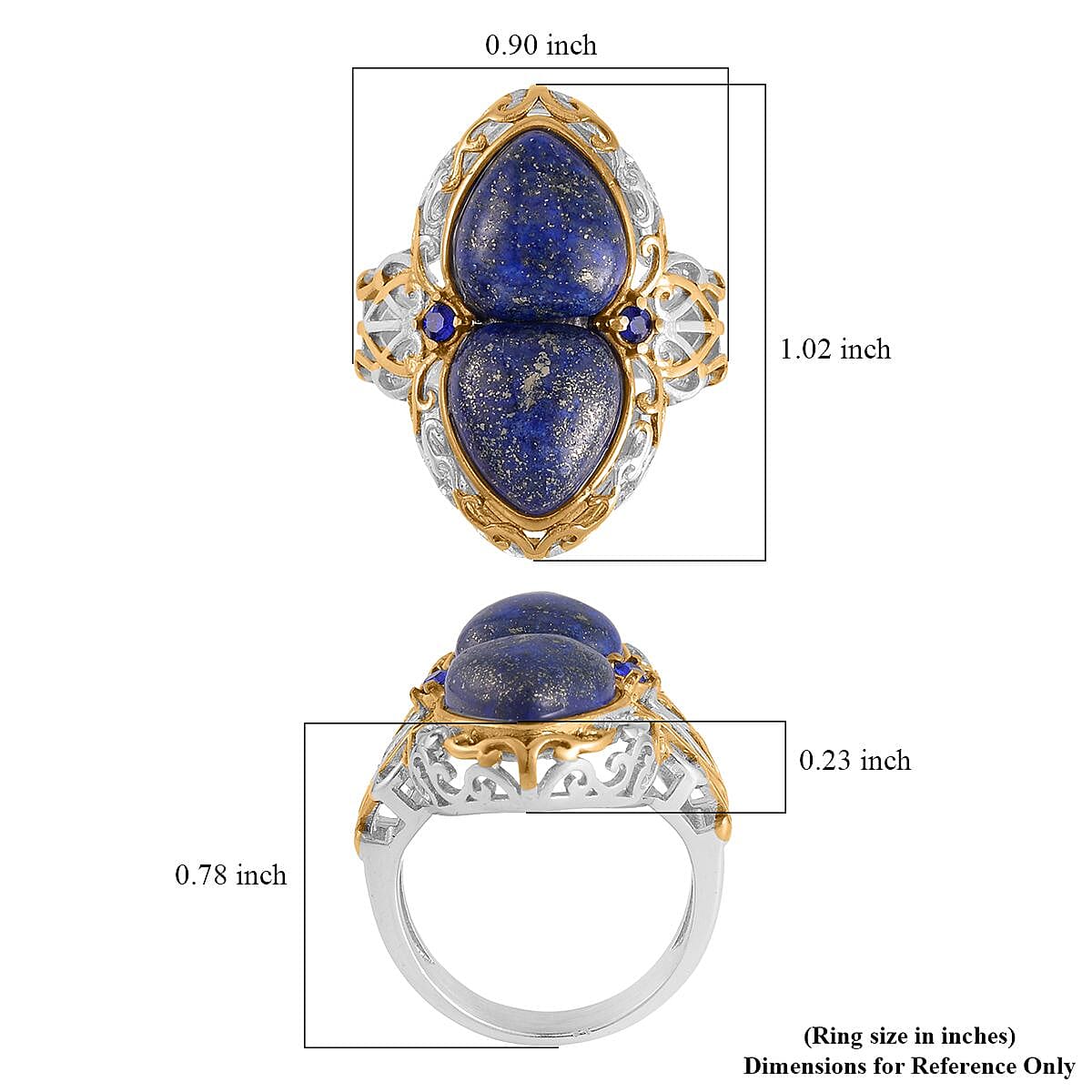 Lapis Lazuli and Blue Austrian Crystal Ring in ION Plated YG and Stainless Steel (Size 10.0) 5.00 ctw