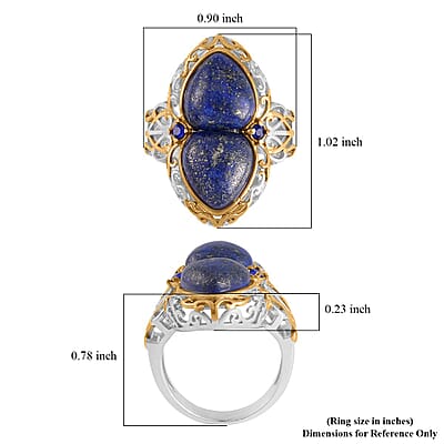 Lapis Lazuli and Blue Austrian Crystal Ring in ION Plated YG and Stainless Steel (Size 10.0) 5.00 ctw