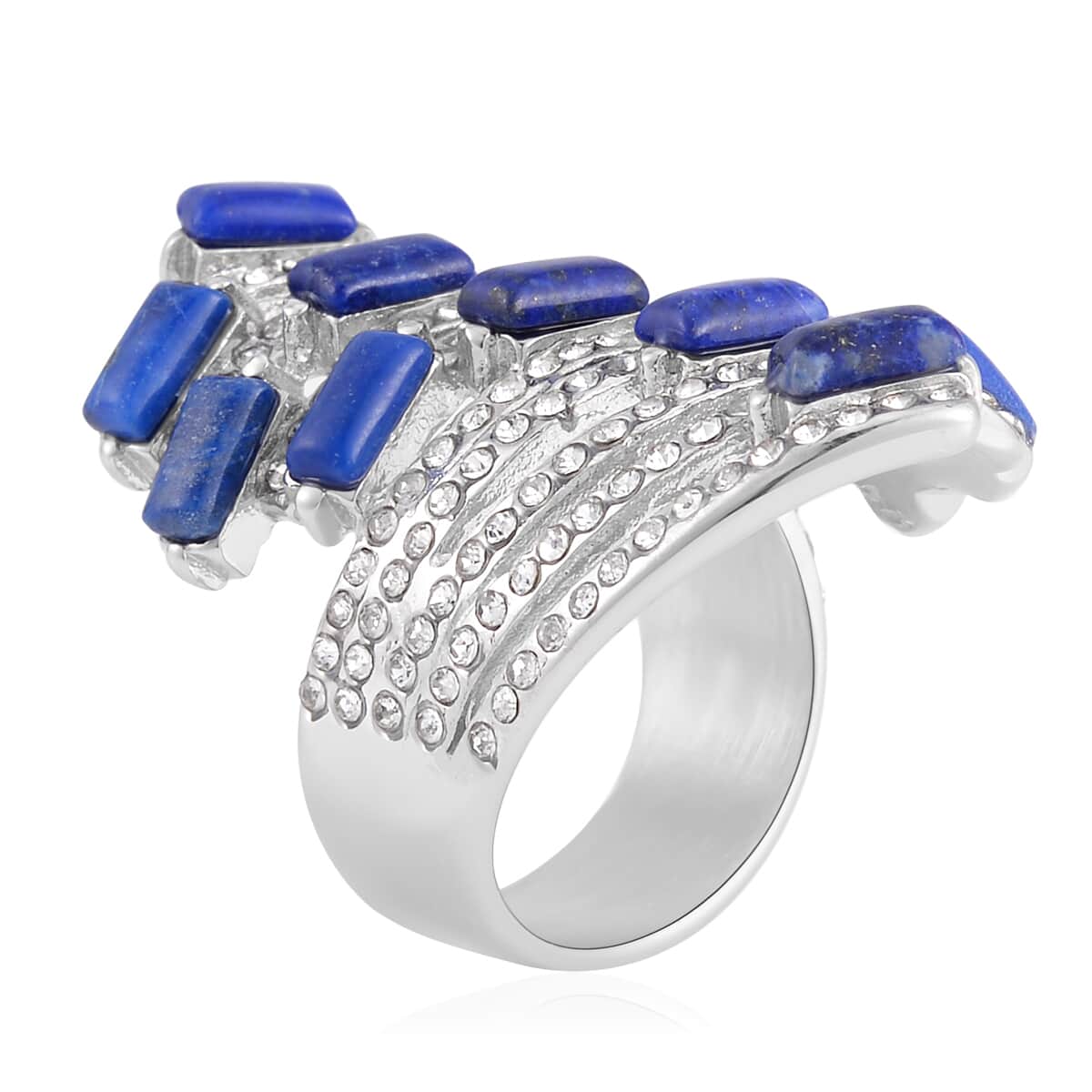 Lapis Lazuli and White Crystal Multi Shank Ring in Stainless Steel (Size 10.0) 3.00 ctw image number 3