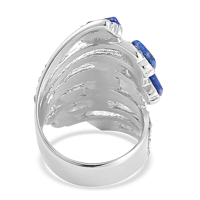 Lapis Lazuli and White Crystal Multi Shank Ring in Stainless Steel (Size 10.0) 3.00 ctw