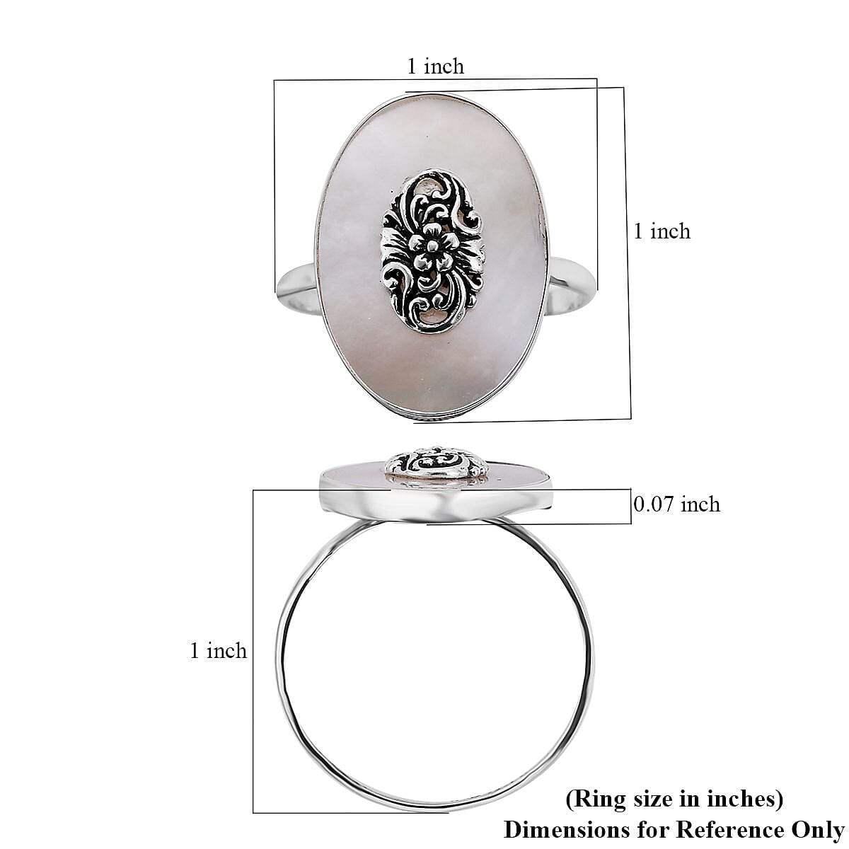 Mother Of Pearl Ring in Sterling Silver (Size 10.0)