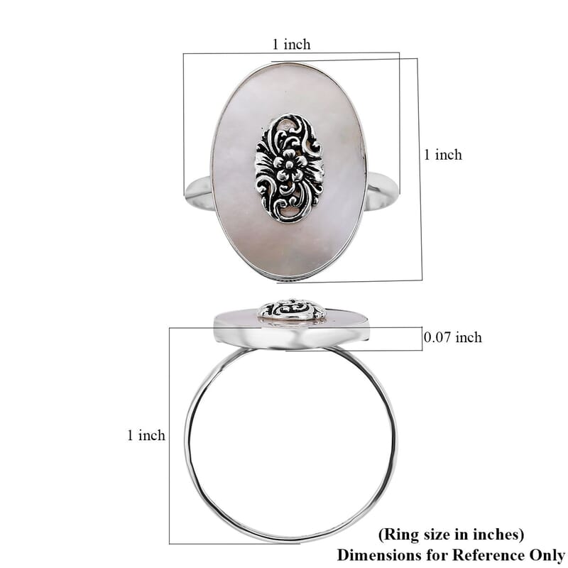 Mother Of Pearl Ring in Sterling Silver (Size 10.0)