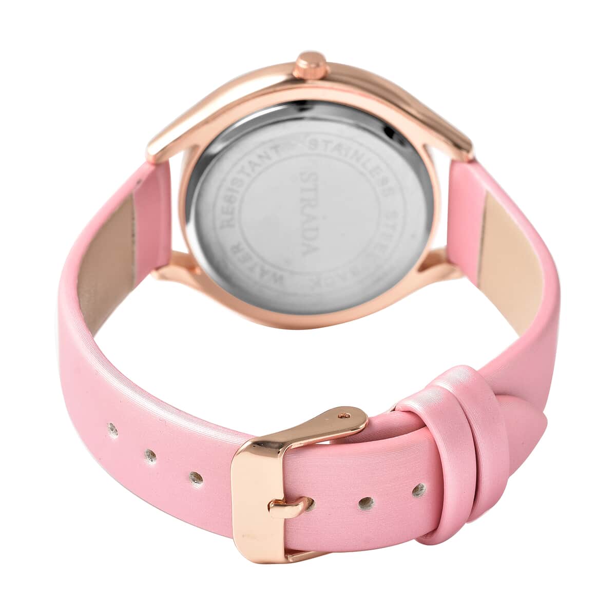 Strada Japanese Movement White Austrian Crystal, Heart Stardust Watch with Pink Vegan Leather Strap (40mm) image number 5