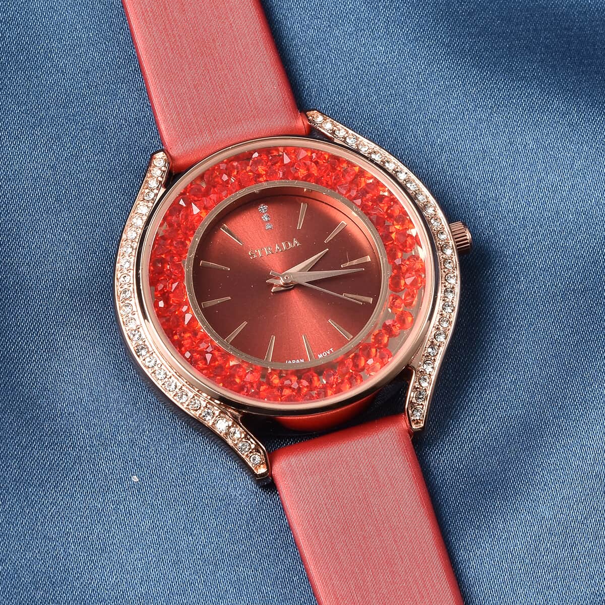 Strada Japanese Movement Red and White Austrian Crystal, Heart Stardust Watch with Red Vegan Leather Strap (40mm) image number 1