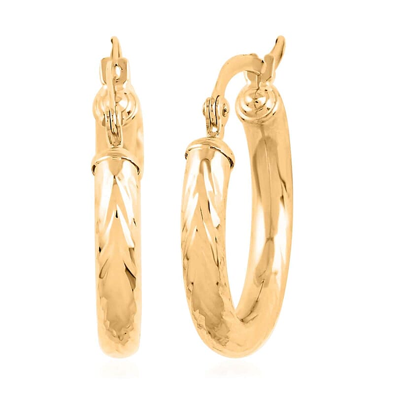 14K Yellow Gold 20X3mm Twisted Diamond-Cut Hoop Earrings