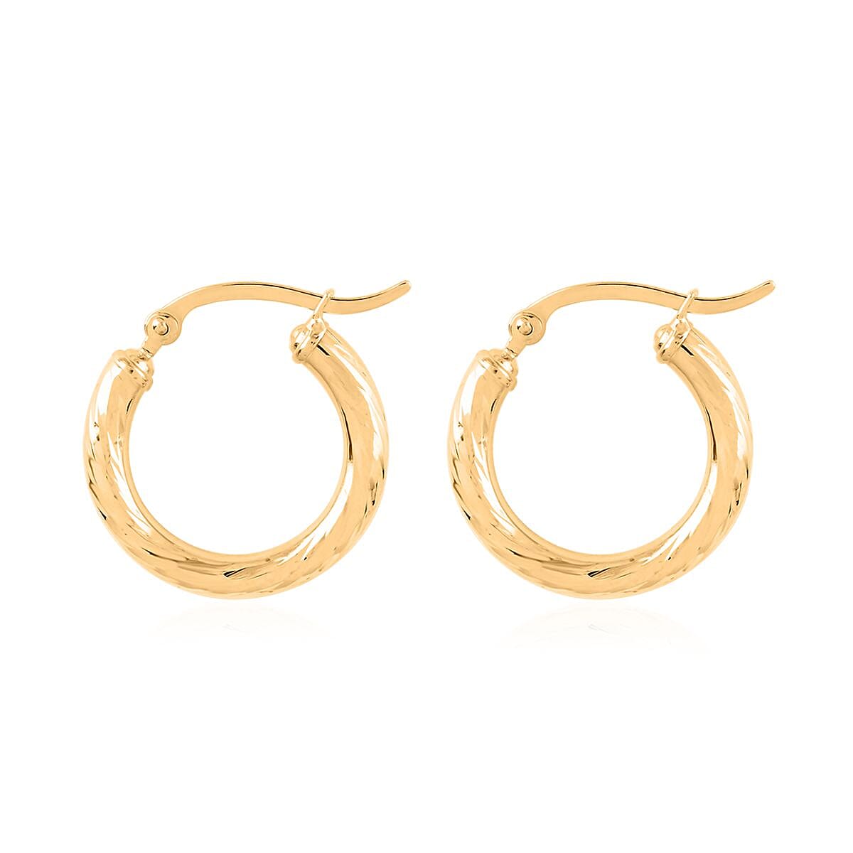 14K Yellow Gold 20X3mm Twisted Diamond-Cut Hoop Earrings image number 2