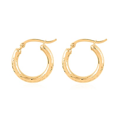14K Yellow Gold 20X3mm Twisted Diamond-Cut Hoop Earrings