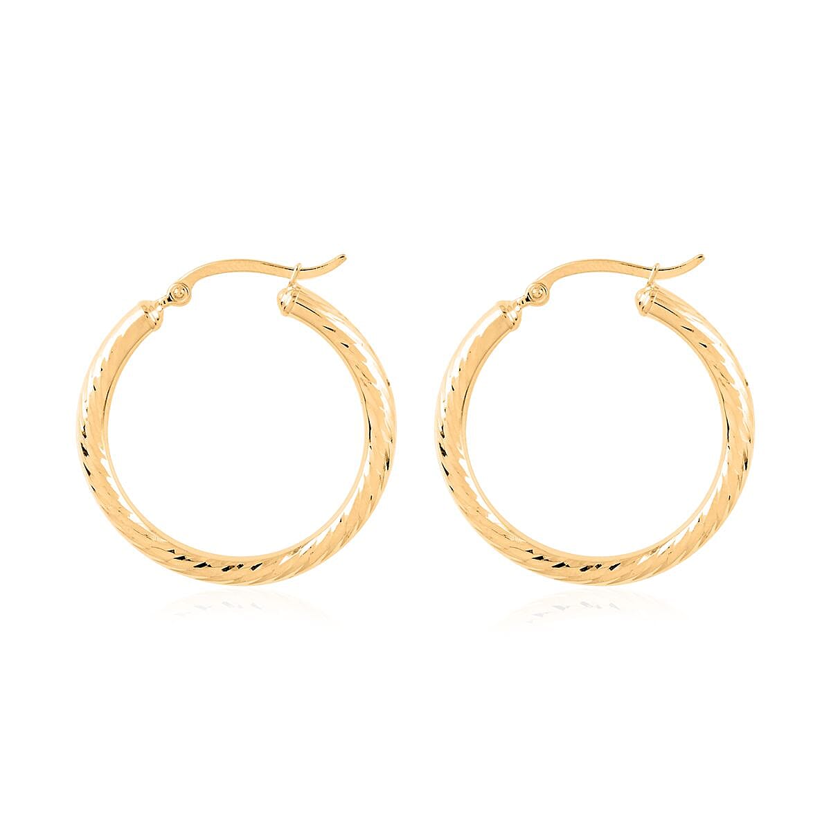 14K Yellow Gold Twisted Diamond-Cut Hoop Earrings 2.10 Grams image number 2