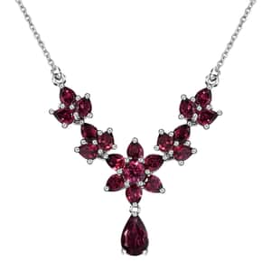 Tanzanian Wine Garnet Floral Necklace 18 Inches in Platinum Over Sterling Silver 4.75 ctw