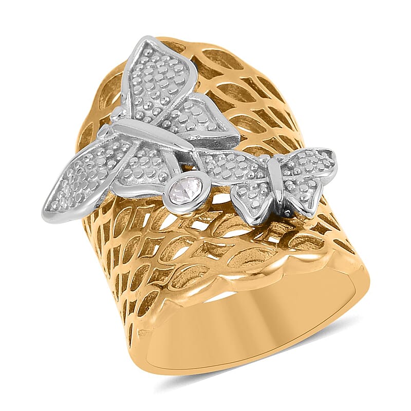 Austrian Crystal Butterfly Ring in ION Plated YG and Stainless Steel (Size 10.0)