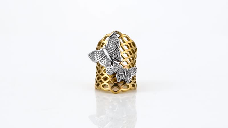 Austrian Crystal Honeycomb Bee Ring in ION Plated YG and Stainless Steel