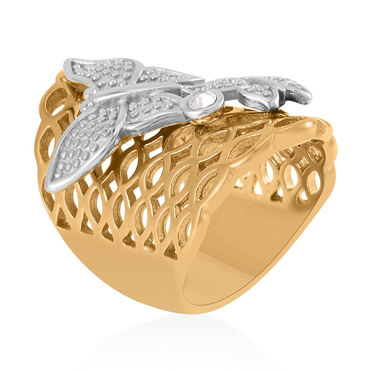 Austrian Crystal Butterfly Ring in ION Plated YG and Stainless Steel (Size 7.0) image number 3