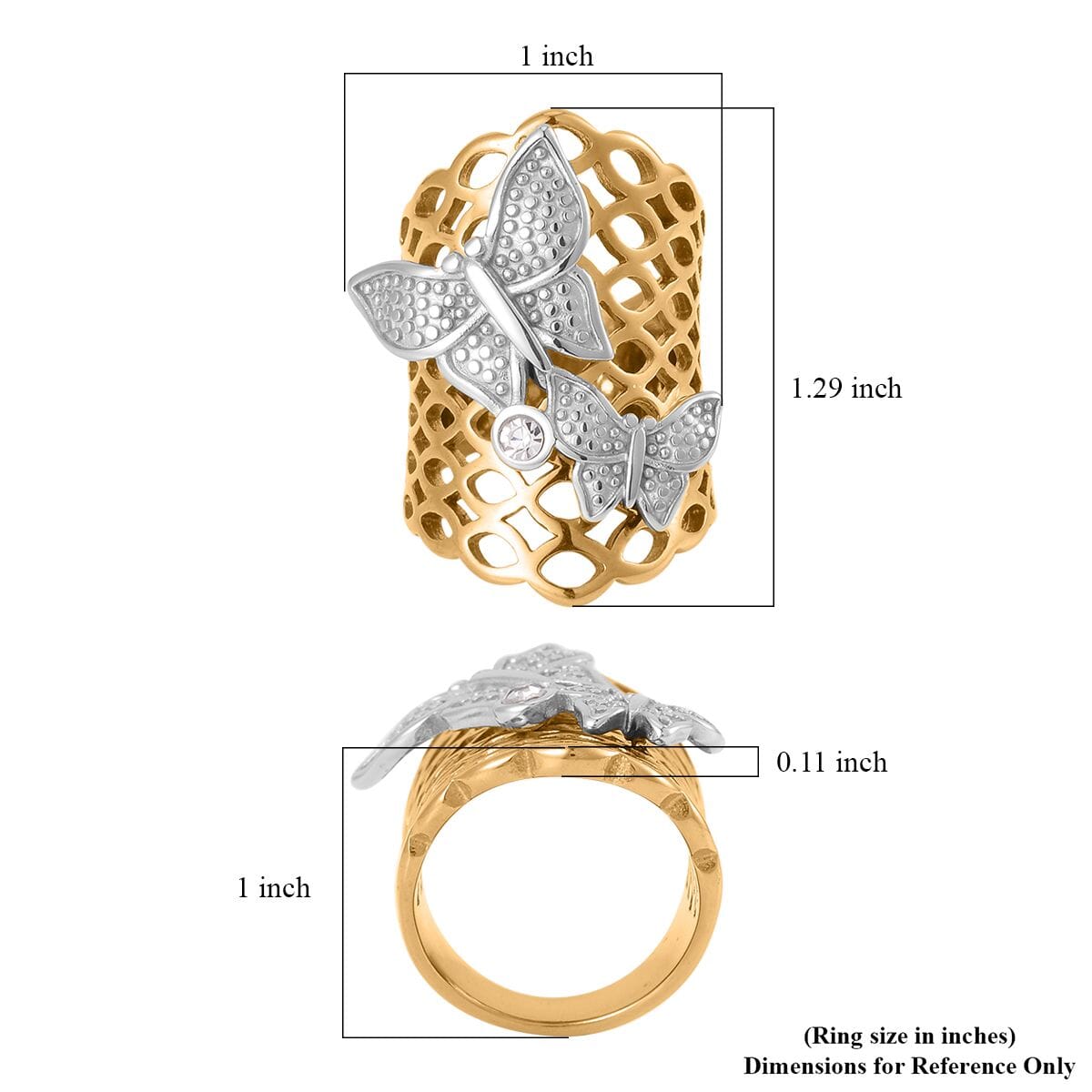 Austrian Crystal Butterfly Ring in ION Plated YG and Stainless Steel (Size 7.0) image number 5