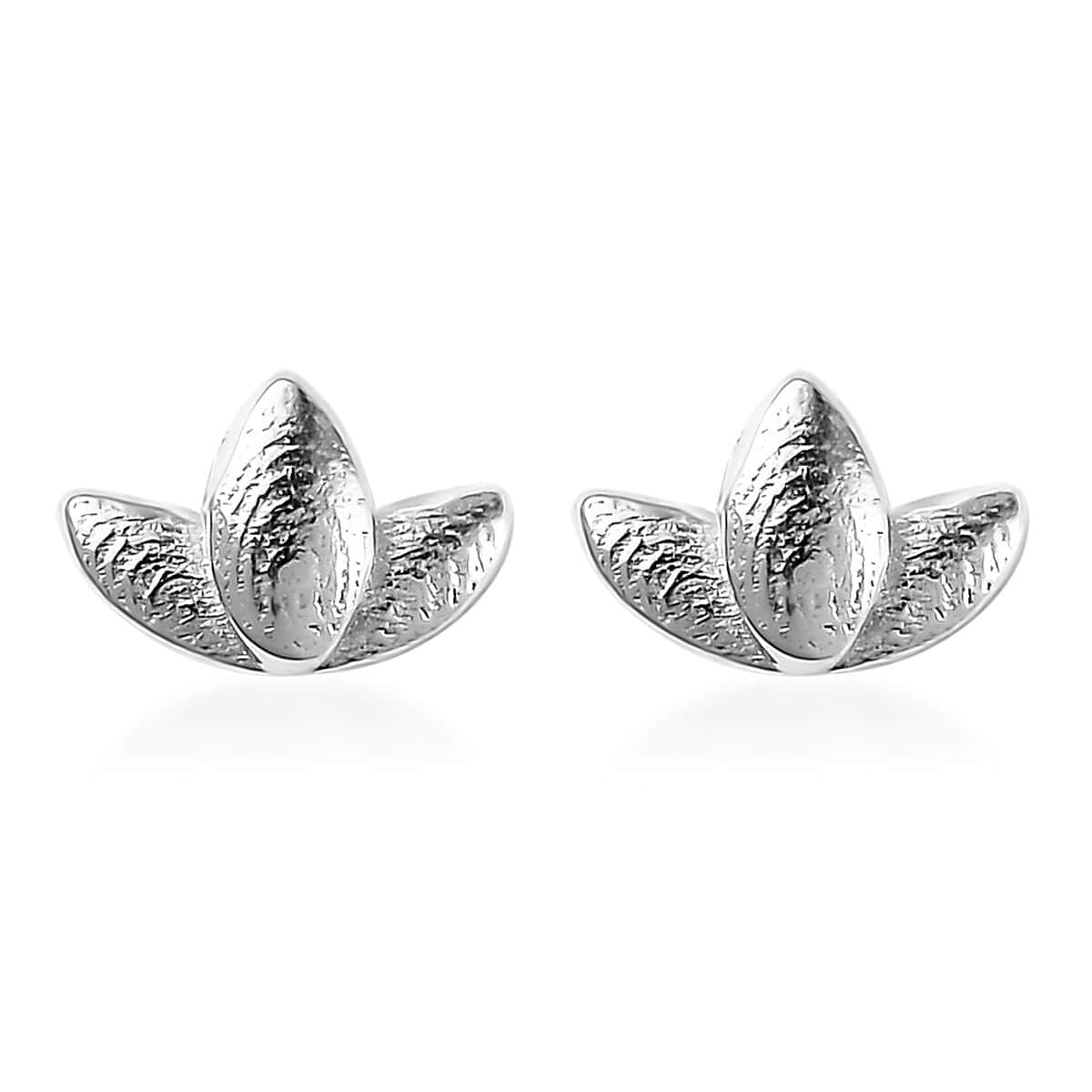 Platinum Over Sterling Silver Lotus Flower Stud Earrings 0.80 Grams image number 0