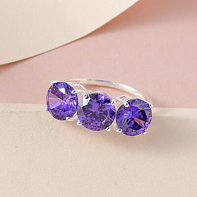 Simulated Tanzanite Color Diamond 3 Stone Ring in Sterling Silver (Size 10.0) 10.50 ctw