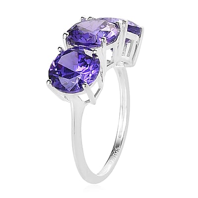 Simulated Tanzanite Color Diamond 3 Stone Ring in Sterling Silver (Size 10.0) 10.50 ctw
