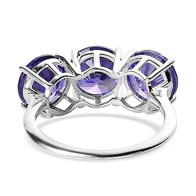 Simulated Tanzanite Color Diamond 3 Stone Ring in Sterling Silver (Size 10.0) 10.50 ctw