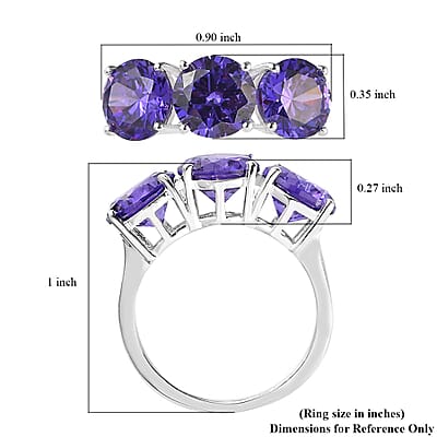 Simulated Tanzanite Color Diamond 3 Stone Ring in Sterling Silver (Size 10.0) 10.50 ctw