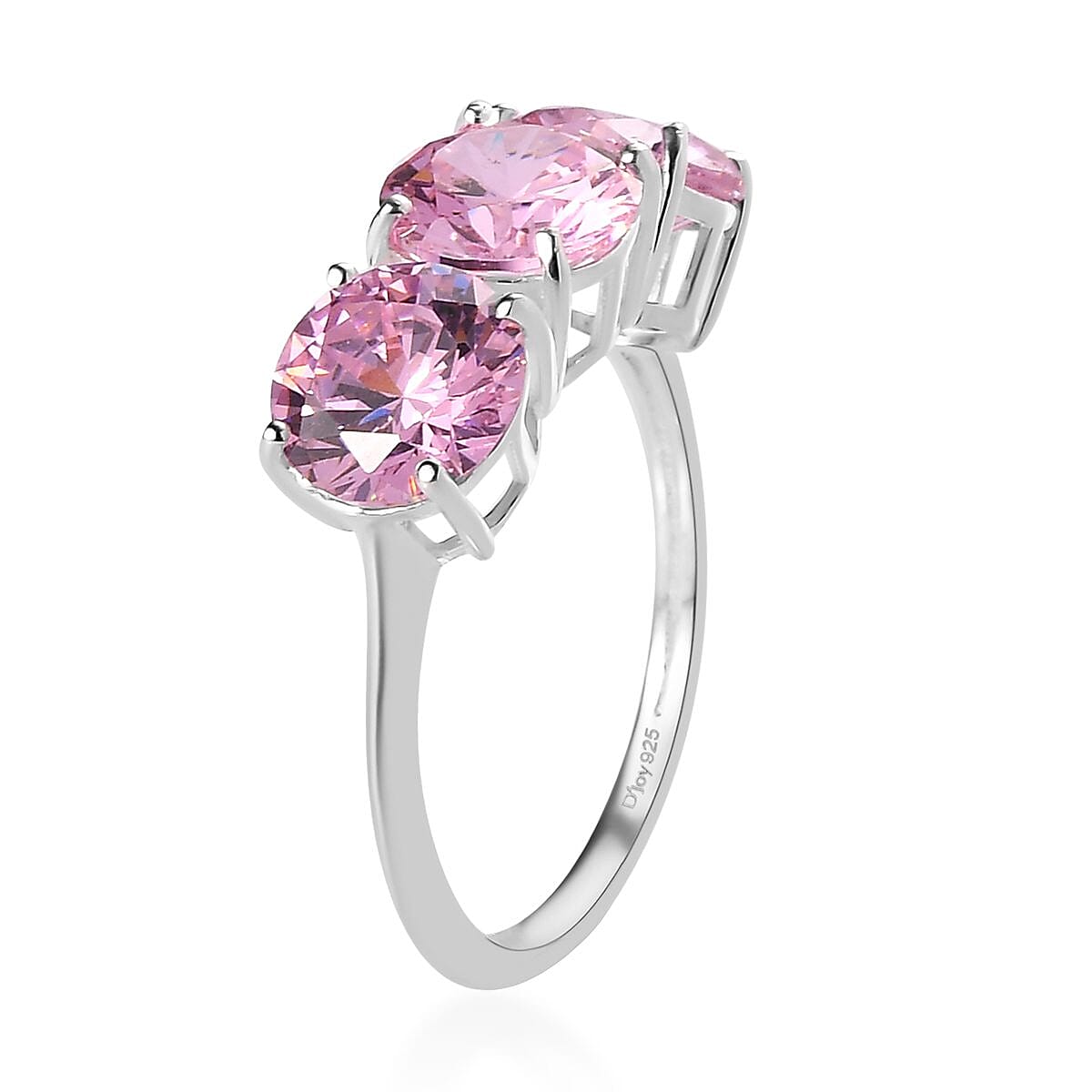 Simulated Pink Diamond 3 Stone Ring in Sterling Silver (Size 6.0) 10.25 ctw image number 3