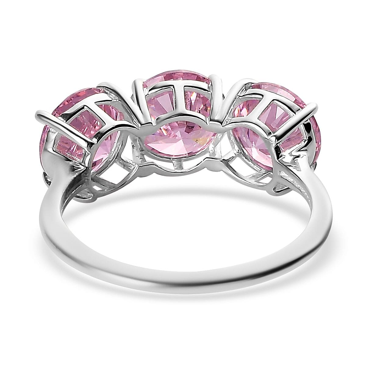 Simulated Pink Diamond 3 Stone Ring in Sterling Silver (Size 6.0) 10.25 ctw image number 4