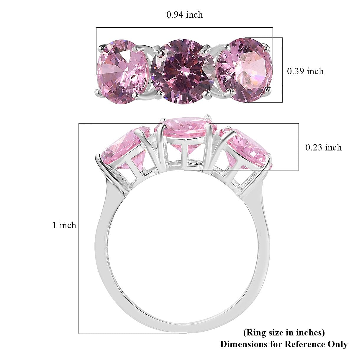 Simulated Pink Diamond 3 Stone Ring in Sterling Silver (Size 8.0) 10.25 ctw image number 5