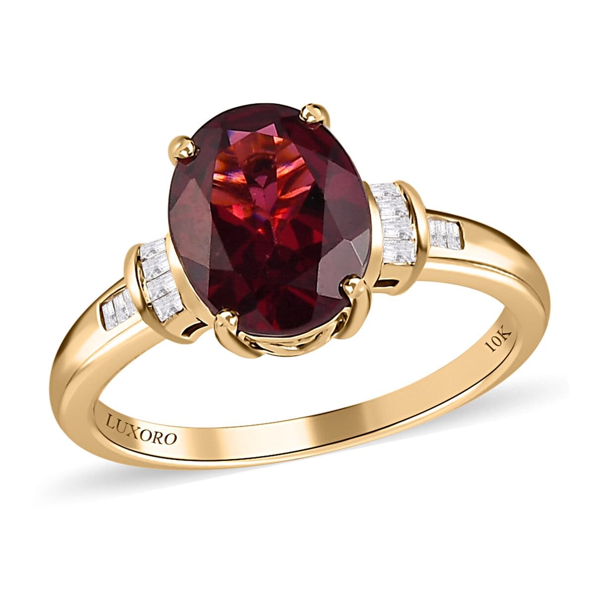 LUXORO 10K Yellow Gold Premium Natural Tanzanian Wine Garnet, Diamond Ring (Size 10.0) (2.50 g) 3.00 ctw image number 0