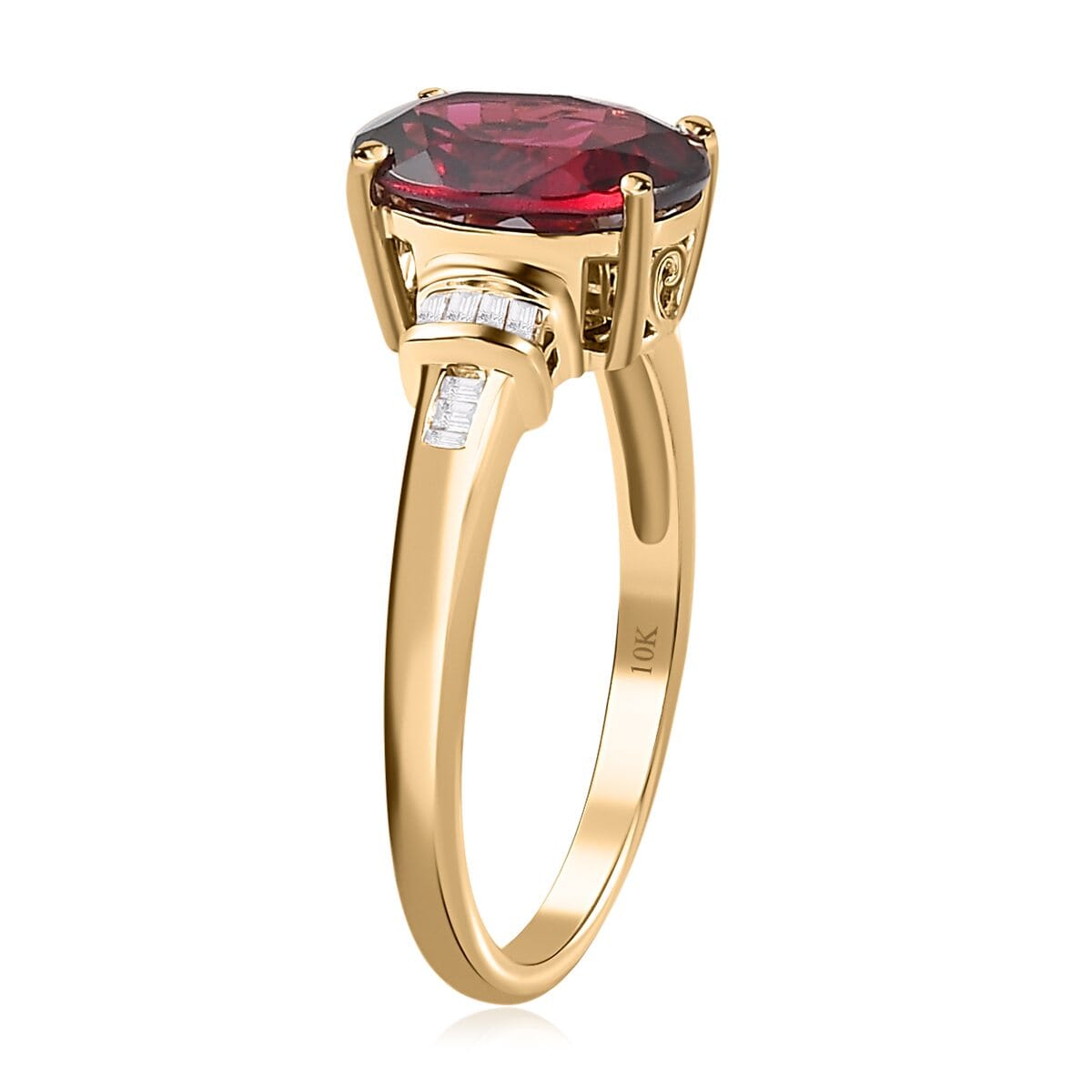 LUXORO 10K Yellow Gold Premium Natural Tanzanian Wine Garnet, Diamond Ring (Size 10.0) (2.50 g) 3.00 ctw image number 3