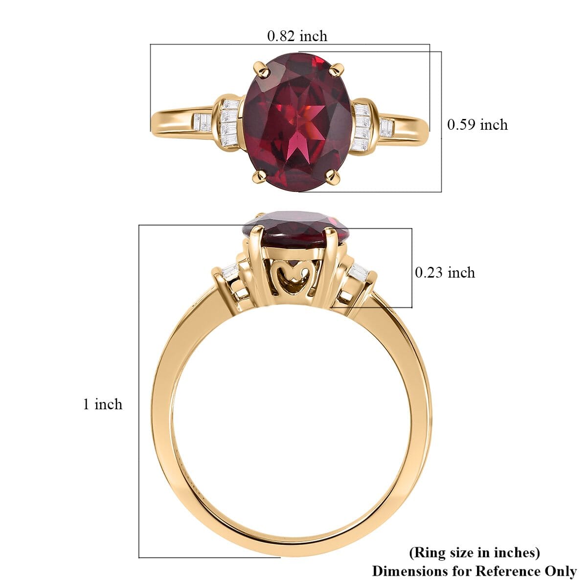 LUXORO 10K Yellow Gold Premium Natural Tanzanian Wine Garnet, Diamond Ring (Size 10.0) (2.50 g) 3.00 ctw image number 5