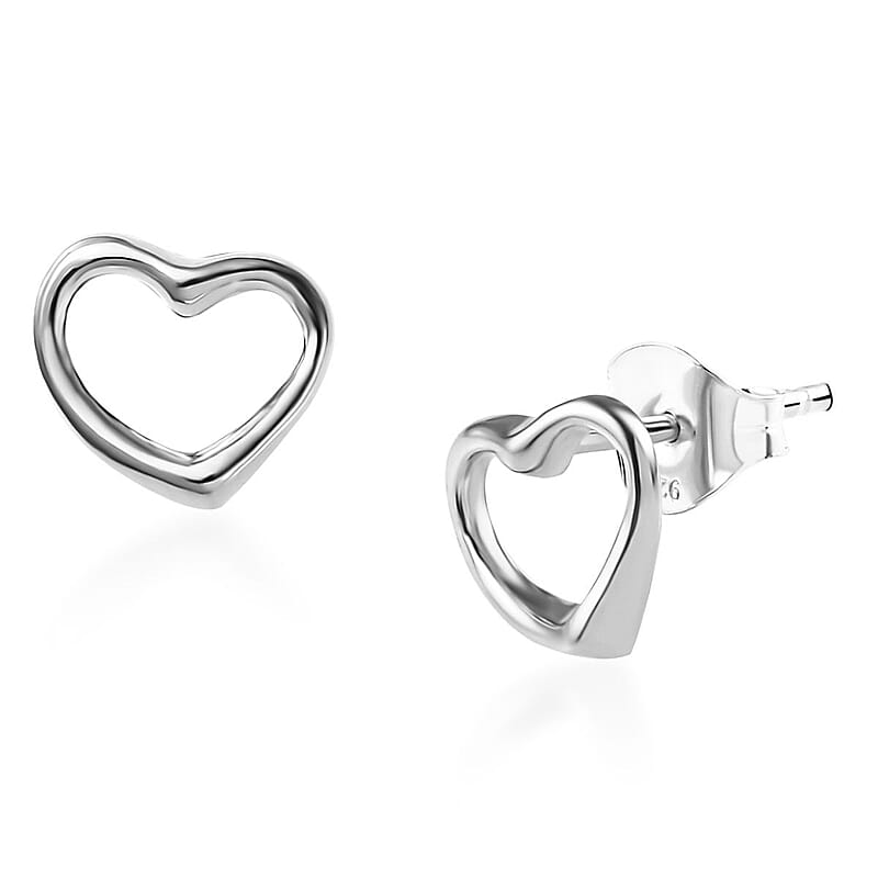Platinum Over Sterling Silver Heart Earrings 1.0 Grams