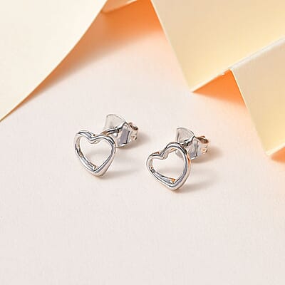 Platinum Over Sterling Silver Heart Earrings 1.0 Grams