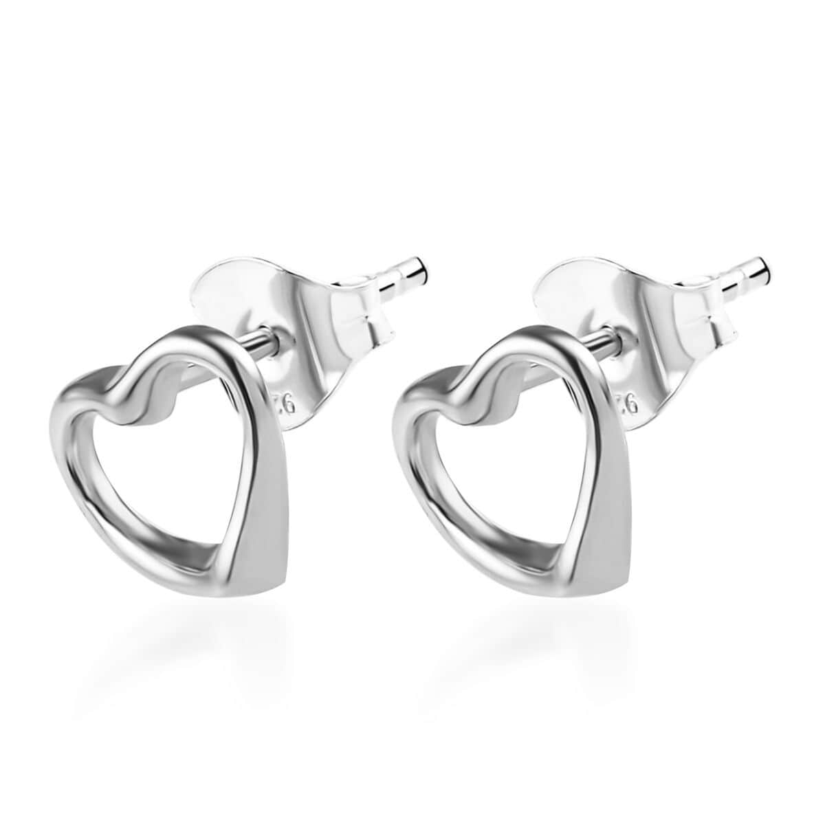 Platinum Over Sterling Silver Heart Earrings (1 g) image number 3