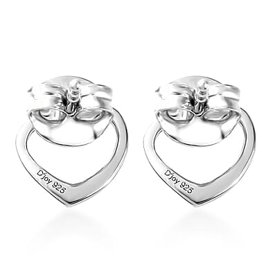 Platinum Over Sterling Silver Heart Earrings 1.0 Grams