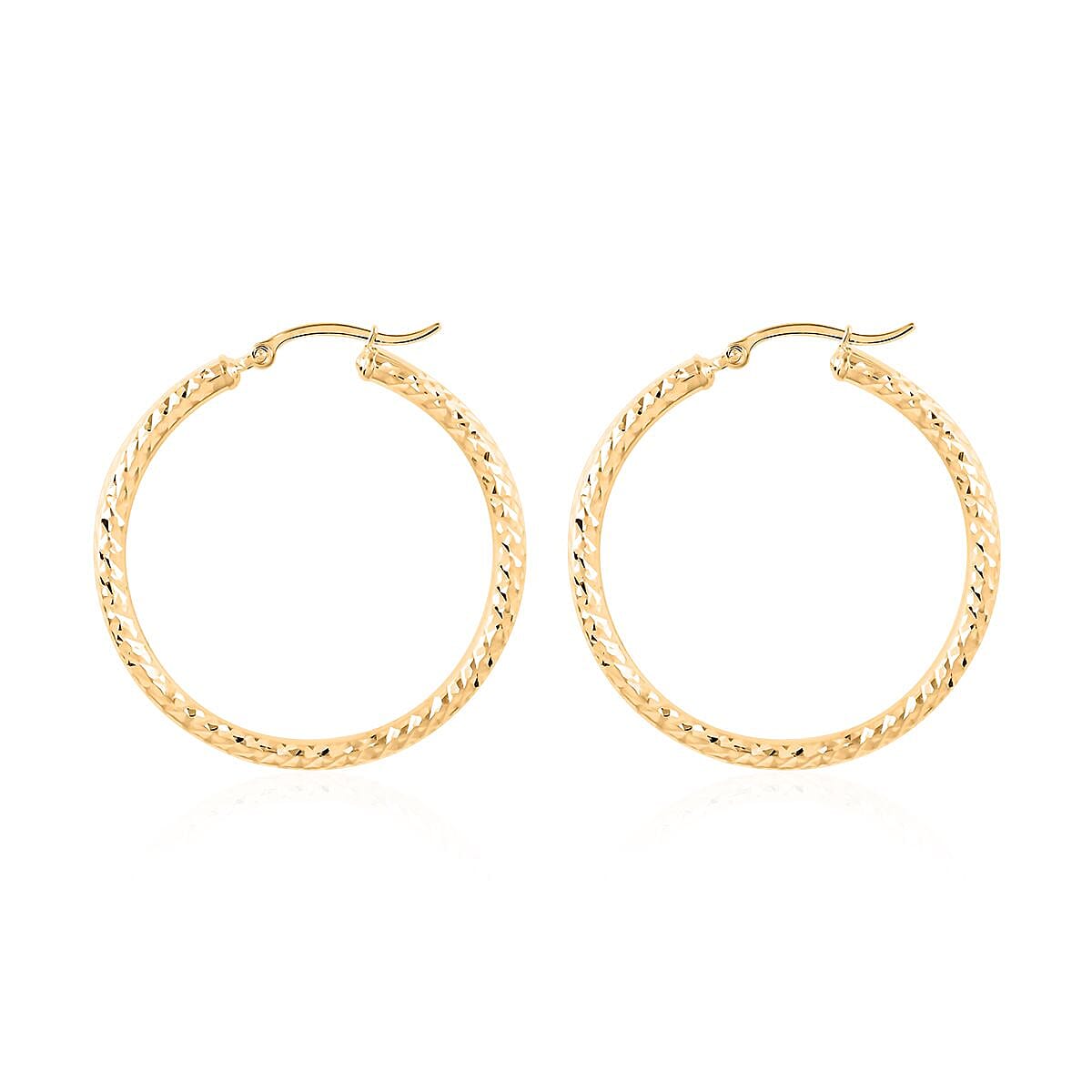 14K Yellow Gold 40X3mm Diamond-Cut Hoop Earrings 3 Grams image number 2