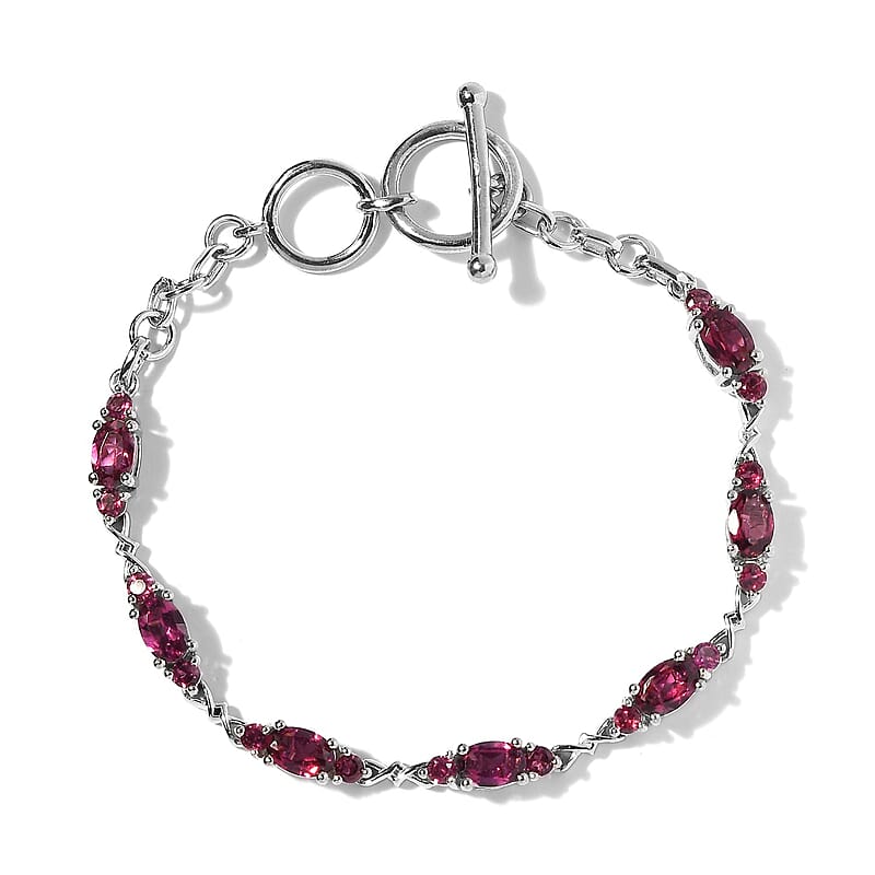 Tanzanian Wine Garnet Toggle Clasp Bracelet in Platinum Over Sterling Silver (6.50 In) 5.40 ctw