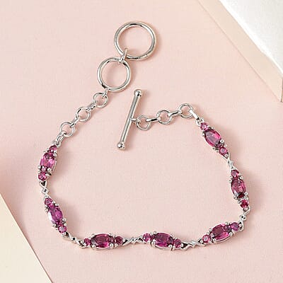Tanzanian Wine Garnet Toggle Clasp Bracelet in Platinum Over Sterling Silver (6.50 In) 5.40 ctw