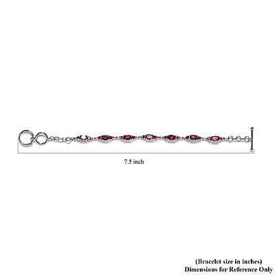 Tanzanian Wine Garnet Toggle Clasp Bracelet in Platinum Over Sterling Silver (6.50 In) 5.40 ctw