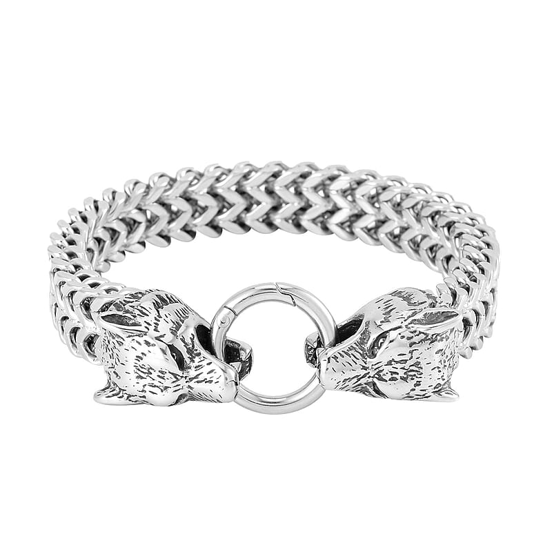 Wolf Head Franco Chain Bracelet in Stainless Steel (8.50 In)