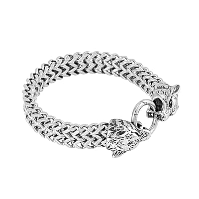 Wolf Head Franco Chain Bracelet in Stainless Steel (8.50 In)
