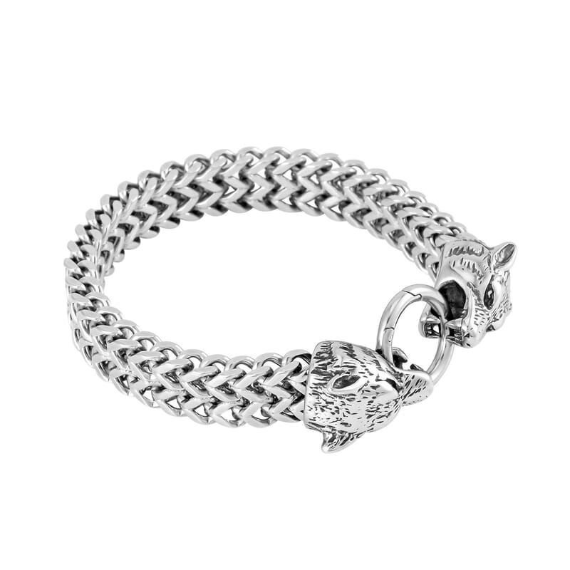 Wolf Head Franco Chain Bracelet in Stainless Steel (8.50 In)