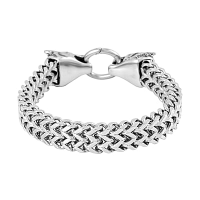 Wolf Head Franco Chain Bracelet in Stainless Steel (8.50 In)