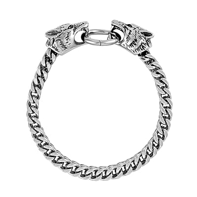 Wolf Head Franco Chain Bracelet in Stainless Steel (8.50 In)