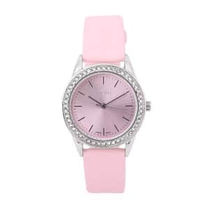 Strada Austrian Crystal Japanese Movement Watch with Pink Vegan Leather Strap